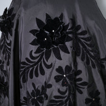 Load image into Gallery viewer, 50s STRAPPY TAFFETA EVENING DRESS WITH VELVET FLOCKING AND 3D FLOWERS - XS