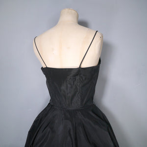 50s STRAPPY TAFFETA EVENING DRESS WITH VELVET FLOCKING AND 3D FLOWERS - XS