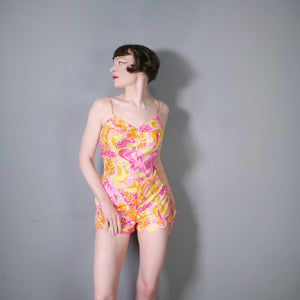 60s GABAR COLOURFUL PSYCHEDELIC PRINT SUMMER ROMPER / PLAYSUIT - M