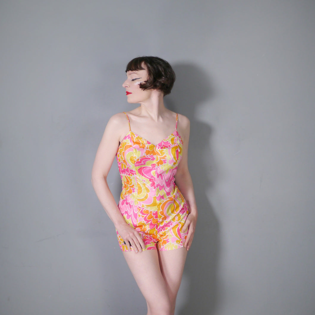 60s GABAR COLOURFUL PSYCHEDELIC PRINT SUMMER ROMPER / PLAYSUIT - M