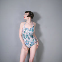 Load image into Gallery viewer, 50s BIG BLUE ROSE FLORAL PRINT SHIRRED COTTON SWIMSUIT - S-M