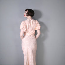 Load image into Gallery viewer, 30s PEACH BIAS CUT EVENING DRESS WITH HUGE PUFF SLEEVE AND DRAPED NECK - S