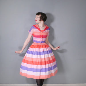 50s VICKY VAUGHN CANDY STRIPE FULL SKIRTED SUN DRESS AND BOLERO - XS-S