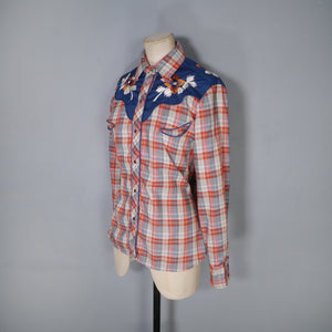 KENNY ROGERS / KARMAN 70s 80s RED CHECK WESTERN EMBROIDERED SHIRT - S-M