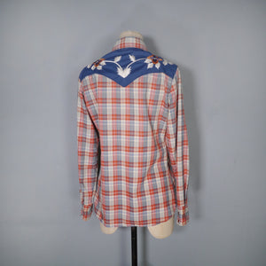 KENNY ROGERS / KARMAN 70s 80s RED CHECK WESTERN EMBROIDERED SHIRT - S-M