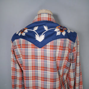 KENNY ROGERS / KARMAN 70s 80s RED CHECK WESTERN EMBROIDERED SHIRT - S-M