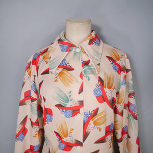 70s NOVELTY PRINT ROMANTIC LADY WITH HAT SHIRT - L