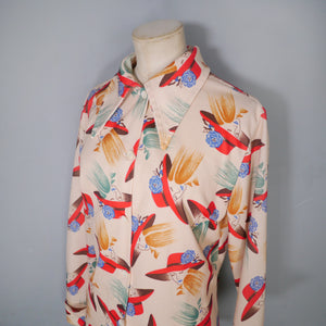 70s NOVELTY PRINT ROMANTIC LADY WITH HAT SHIRT - L