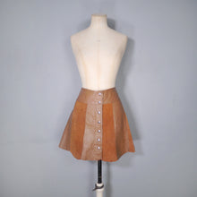 Load image into Gallery viewer, 70s BROWN PANELLED HANDMADE SUEDE LEATHER SKIRT - 30&quot;