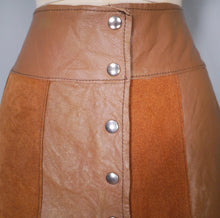 Load image into Gallery viewer, 70s BROWN PANELLED HANDMADE SUEDE LEATHER SKIRT - 30&quot;