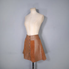 Load image into Gallery viewer, 70s BROWN PANELLED HANDMADE SUEDE LEATHER SKIRT - 30&quot;