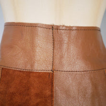 Load image into Gallery viewer, 70s BROWN PANELLED HANDMADE SUEDE LEATHER SKIRT - 30&quot;