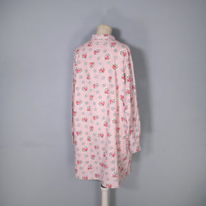 40s LINENIDE PINK ROSE FLORAL COTTON HOUSE SMOCK - M