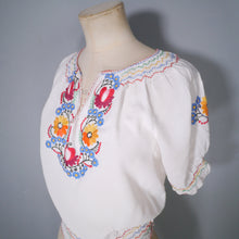 Load image into Gallery viewer, 60s 70s WHITE CREPE HUNGARIAN FOLK SMOCK BLOUSE WITH EMBROIDERY - XS