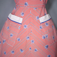 Load image into Gallery viewer, 70s does 50s RED AND BLUE LEAF PRINT SUN DRESS WITH TIE STRAPS - XS