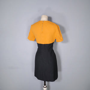 60s BLACK AND ORANGE COLOURBLOCK SHIFT DRESS - M