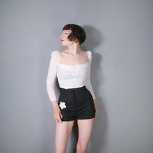 Load image into Gallery viewer, 60s / 70s HIGH WAISTED BLACK MINI SHORTS WITH FLORAL PATCH POCKET - 26&quot;