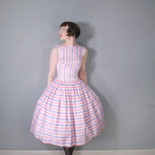 Load image into Gallery viewer, 50s DROPWAISTED PASTEL PINK AND PURPLE CANDY STRIPE COTTON DRESS - XS