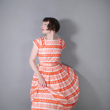 Load image into Gallery viewer, 50s DEADSTOCK ORANGE PRINT FULL SKIRTED COTTON DRESS BY KATHWYN - S