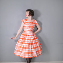 Load image into Gallery viewer, 50s DEADSTOCK ORANGE PRINT FULL SKIRTED COTTON DRESS BY KATHWYN - S