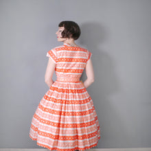 Load image into Gallery viewer, 50s DEADSTOCK ORANGE PRINT FULL SKIRTED COTTON DRESS BY KATHWYN - S