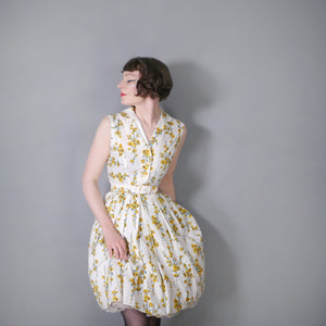 60s YELLOW FLORAL PRINT SHIRTWAISTER COTTON DRESS BY TOOTAL - S