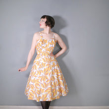 Load image into Gallery viewer, 40s 50s YELLOW LEAF PRINT FIT AND FLARE DRESS AND BOLERO - L / volup