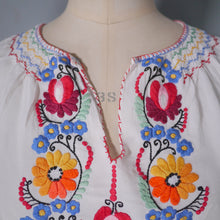 Load image into Gallery viewer, 60s 70s WHITE CREPE HUNGARIAN FOLK SMOCK BLOUSE WITH EMBROIDERY - XS