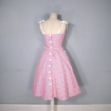 Load image into Gallery viewer, 70s does 50s RED AND BLUE LEAF PRINT SUN DRESS WITH TIE STRAPS - XS