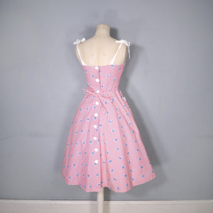 70s does 50s RED AND BLUE LEAF PRINT SUN DRESS WITH TIE STRAPS - XS