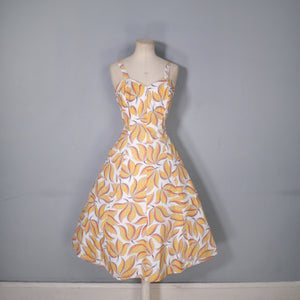 40s 50s YELLOW LEAF PRINT FIT AND FLARE DRESS AND BOLERO - L / volup