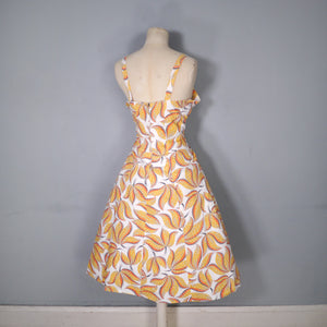 40s 50s YELLOW LEAF PRINT FIT AND FLARE DRESS AND BOLERO - L / volup