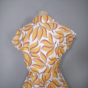 40s 50s YELLOW LEAF PRINT FIT AND FLARE DRESS AND BOLERO - L / volup