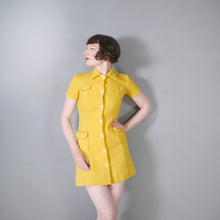 Load image into Gallery viewer, 60s YELLOW MOD PONTE KNIT BUTTON THROUGH MINI SHIFT DRESS - XS