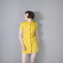 Load image into Gallery viewer, 60s YELLOW MOD PONTE KNIT BUTTON THROUGH MINI SHIFT DRESS - XS