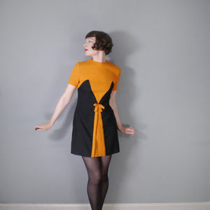 60s BLACK AND ORANGE COLOURBLOCK SHIFT DRESS - M