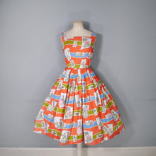 Load image into Gallery viewer, 50s RED NOVELTY BUTTERFLY AND VICTORIAN LADIES PRINT DRESS - XS