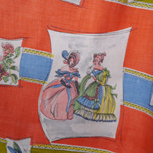 Load image into Gallery viewer, 50s RED NOVELTY BUTTERFLY AND VICTORIAN LADIES PRINT DRESS - XS