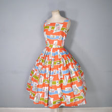 Load image into Gallery viewer, 50s RED NOVELTY BUTTERFLY AND VICTORIAN LADIES PRINT DRESS - XS