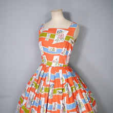 Load image into Gallery viewer, 50s RED NOVELTY BUTTERFLY AND VICTORIAN LADIES PRINT DRESS - XS