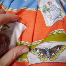 Load image into Gallery viewer, 50s RED NOVELTY BUTTERFLY AND VICTORIAN LADIES PRINT DRESS - XS