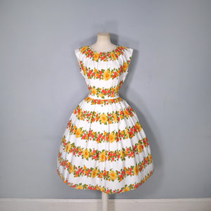 50s ST MICHAEL "MARLIN" RED YELLOW BORDER FLORAL DRESS - S