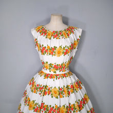 Load image into Gallery viewer, 50s ST MICHAEL &quot;MARLIN&quot; RED YELLOW BORDER FLORAL DRESS - S