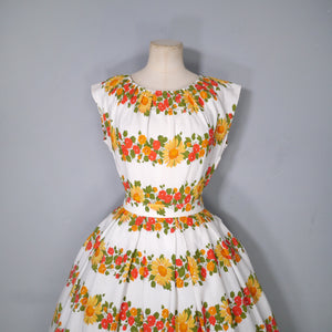 50s ST MICHAEL "MARLIN" RED YELLOW BORDER FLORAL DRESS - S