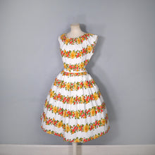 Load image into Gallery viewer, 50s ST MICHAEL &quot;MARLIN&quot; RED YELLOW BORDER FLORAL DRESS - S