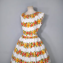 Load image into Gallery viewer, 50s ST MICHAEL &quot;MARLIN&quot; RED YELLOW BORDER FLORAL DRESS - S