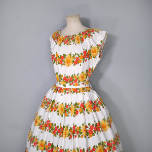 50s ST MICHAEL "MARLIN" RED YELLOW BORDER FLORAL DRESS - S