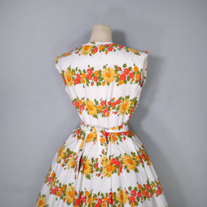 50s ST MICHAEL "MARLIN" RED YELLOW BORDER FLORAL DRESS - S