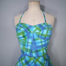 Load image into Gallery viewer, 50s 60s BLUE AND GREEN CHECK 2 PIECE SHORTS AND HALTER SUN TOP - S