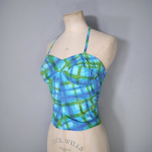 Load image into Gallery viewer, 50s 60s BLUE AND GREEN CHECK 2 PIECE SHORTS AND HALTER SUN TOP - S